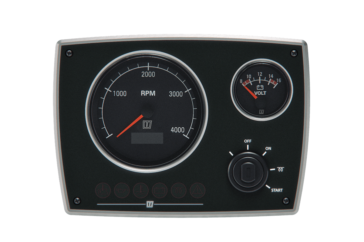 Panel aluminio de motor tipo MPA22, 12 V, con 2 instrumentos negros (0-4000 rpm) SOLAS