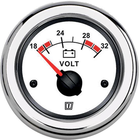 Voltímetro blanco, 24 V, (20 - 32V), agujero Ø 52 mm