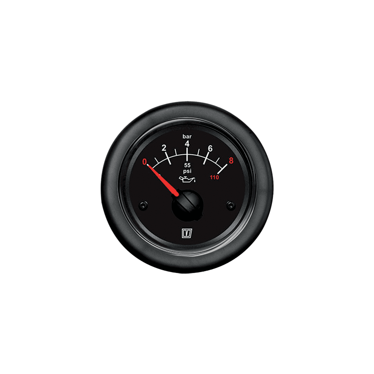 Manómetro de presión negro, 12 / 24 V, (0-8 kg/cm²) agujero Ø 52 mm (excluido sensor)