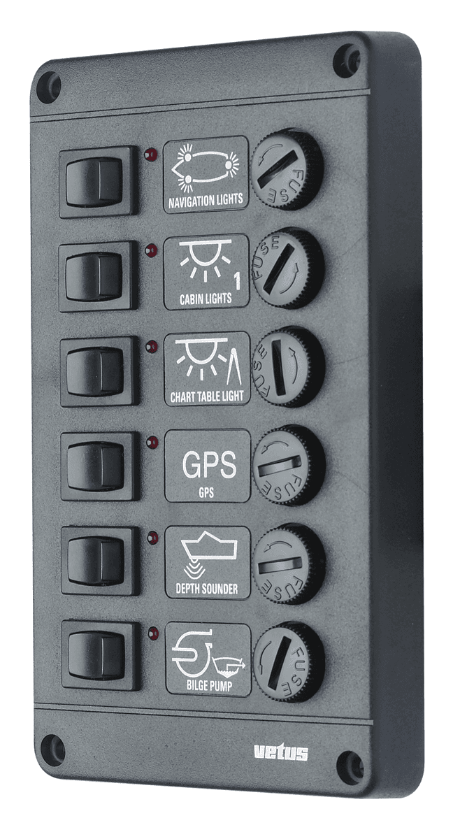 Panel con interruptores tipo P 6 con 6 fusibles, 24 V
