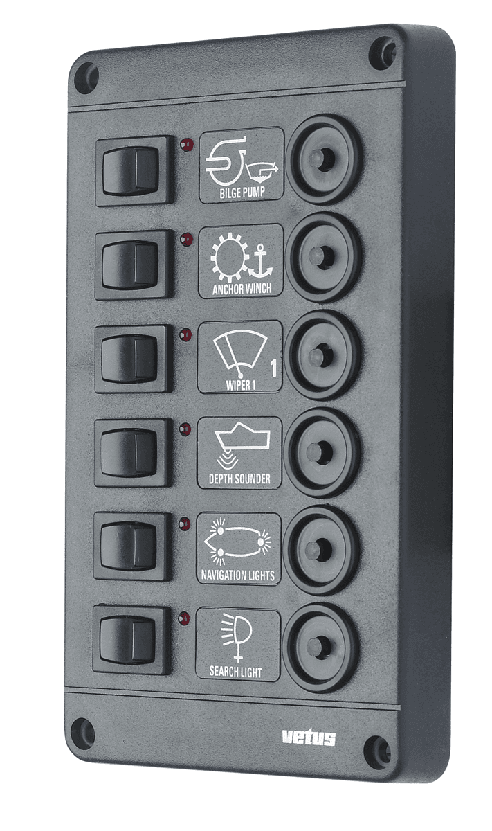 Panel con interruptores tipo P 6 con 6 disyuntores, 24 V