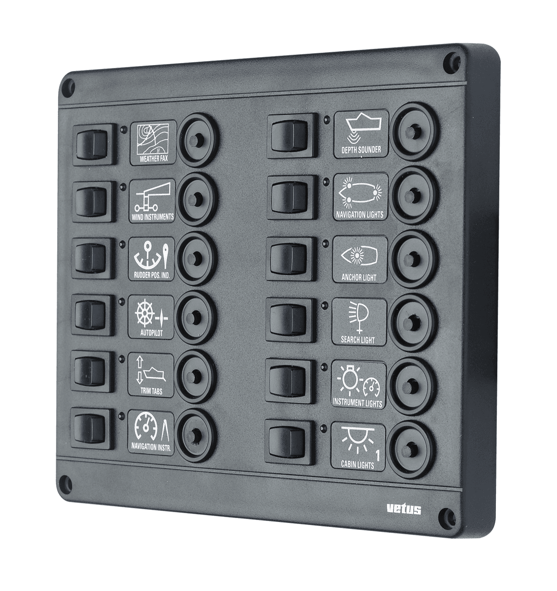 Panel con interruptores tipo P12 con 12 disyuntores, 24 V