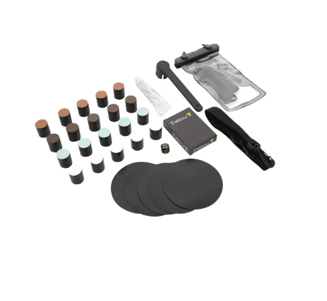 Kit reparación para kayacs Yellow V, cola, 5 x parches, llave, piezas y cartas, funda móvil y bolsa impermeable (2ltrs).