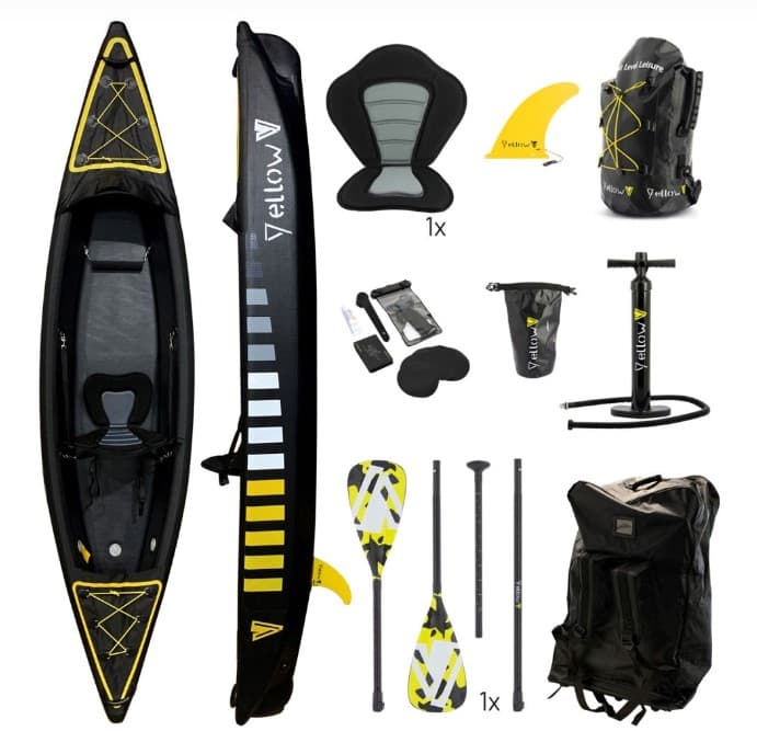 Kayak hinchable "BRAZOS 1", negro, 1 persona, 350x85cm, set completo