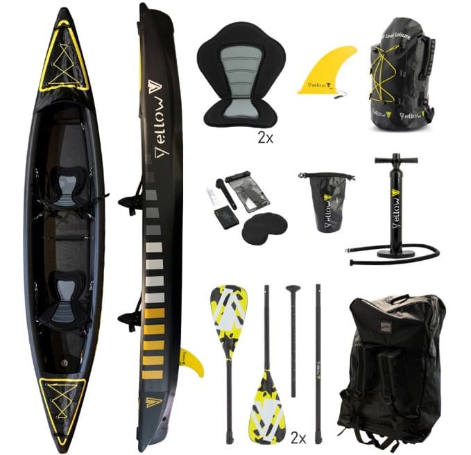 Kayak hinchable "BRAZOS 2", negro, 2 personas 420x85cm, set completo
