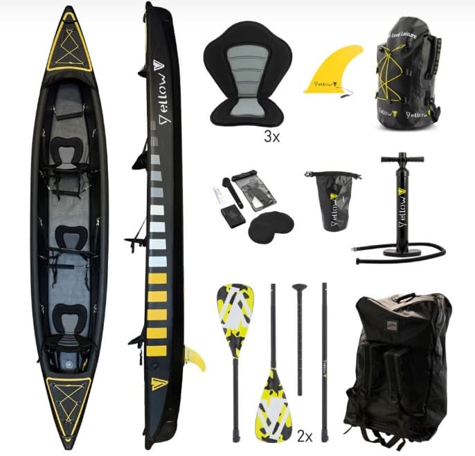 Kayak hinchable "BRAZOS 3", negro, 3 personas 470x85cm, set completo