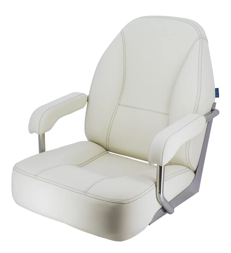 Asiento de timón MASTER con marco de acero inoxidable (AISI 304), skai diamond blanco puro, costuras gris oscuro